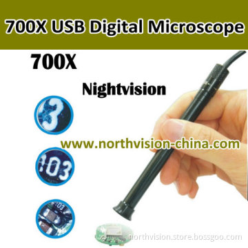 Night Vision Waterproof 700X USB Digital Microscope for Inspection